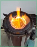 The flame on top of the biomass gasifier